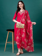 Embroidered Kurta With Pant & Embroidered & Printed Dupatta, Multicolor - Hiral Fashion | Grocsy
