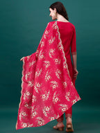 Embroidered Kurta With Pant & Embroidered & Printed Dupatta, Multicolor - Hiral Fashion | Grocsy