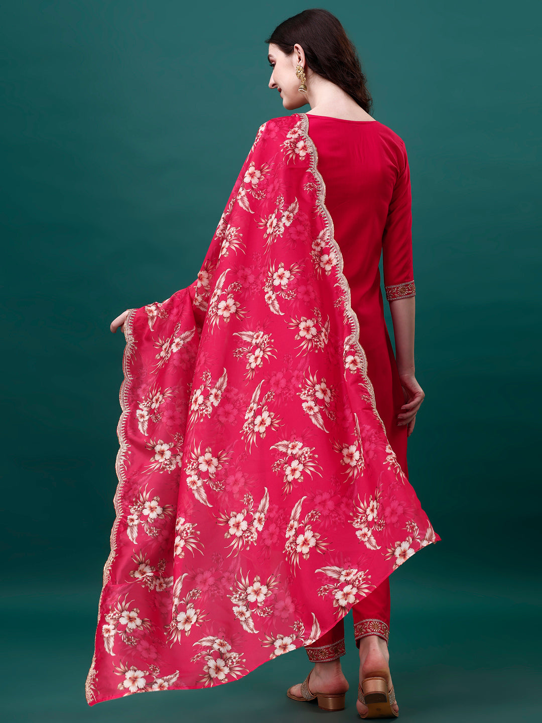 Embroidered Kurta With Pant & Embroidered & Printed Dupatta, Multicolor - Hiral Fashion | Grocsy