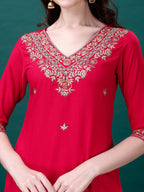 Embroidered Kurta With Pant & Embroidered & Printed Dupatta, Multicolor - Hiral Fashion | Grocsy