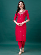 Embroidered Kurta With Pant & Embroidered & Printed Dupatta, Multicolor - Hiral Fashion | Grocsy