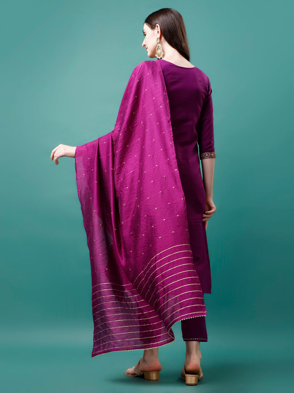 Embroidered Kurta With Pant & Chanderi Dupatta, Multicolor - Hiral Fashion | Grocsy