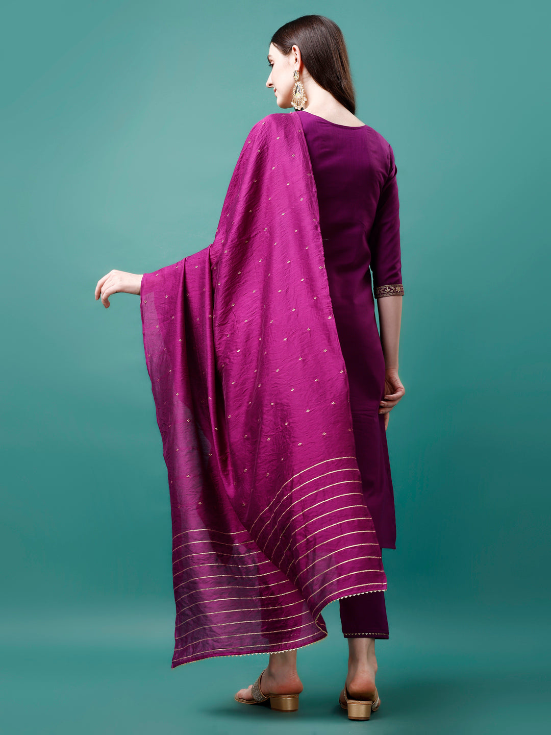 Embroidered Kurta With Pant & Chanderi Dupatta, Multicolor - Hiral Fashion | Grocsy