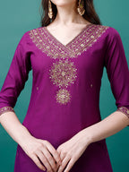 Embroidered Kurta With Pant & Chanderi Dupatta, Multicolor - Hiral Fashion | Grocsy