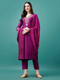 Embroidered Kurta With Pant & Chanderi Dupatta, Multicolor - Hiral Fashion | Grocsy