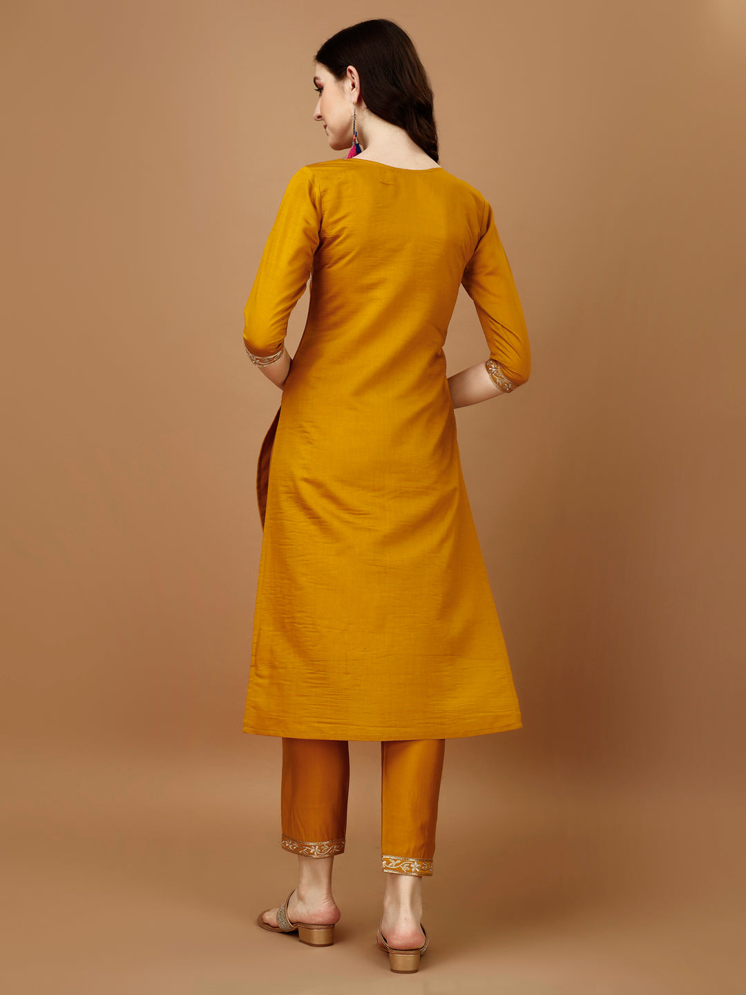 Embroidered Kurta With Pant & Banarasi Jacquard Dupatta, Multicolor - Hiral Fashion | Grocsy