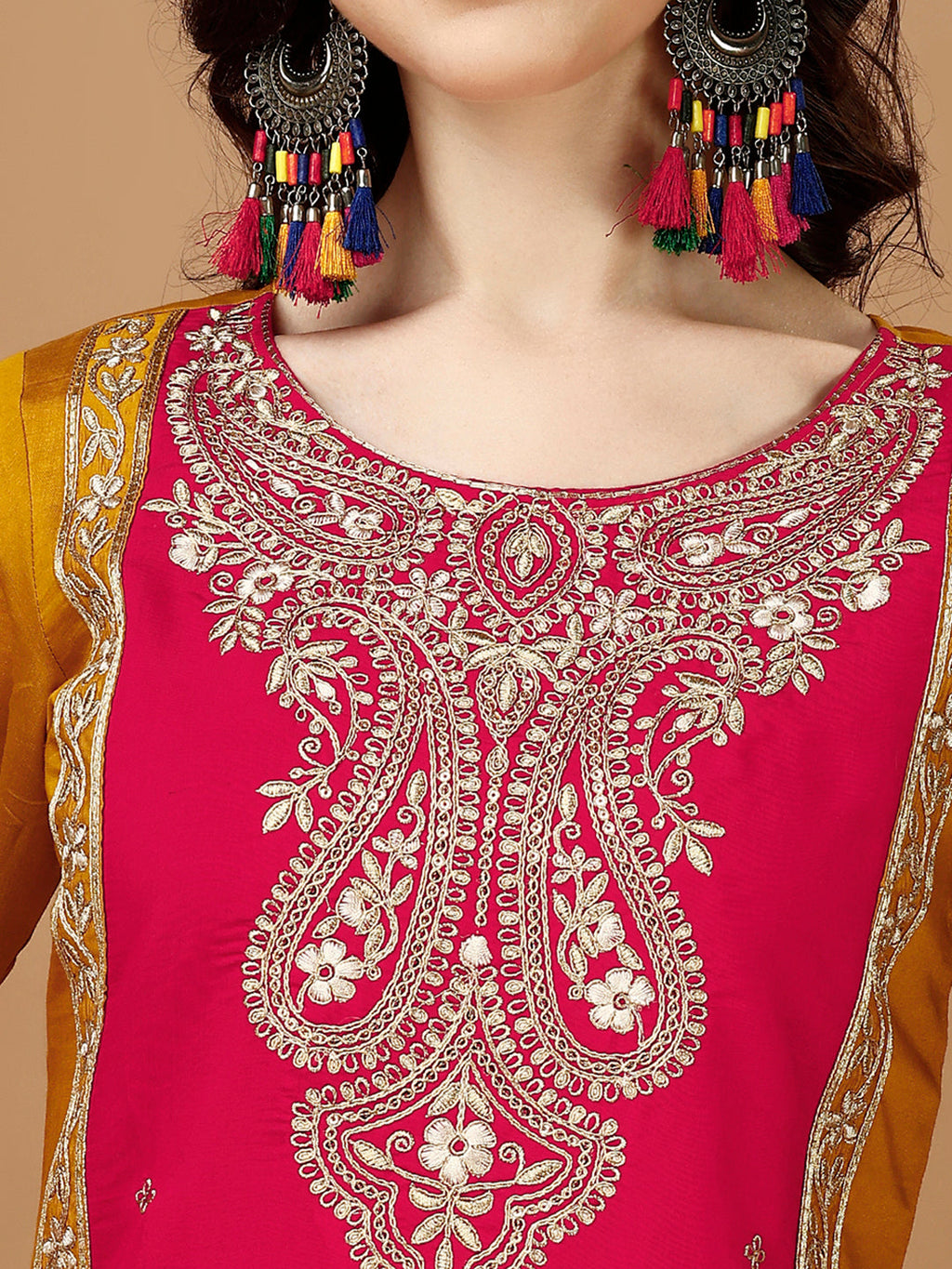 Embroidered Kurta With Pant & Banarasi Jacquard Dupatta, Multicolor - Hiral Fashion | Grocsy