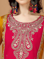 Embroidered Kurta With Pant & Banarasi Jacquard Dupatta, Multicolor - Hiral Fashion | Grocsy