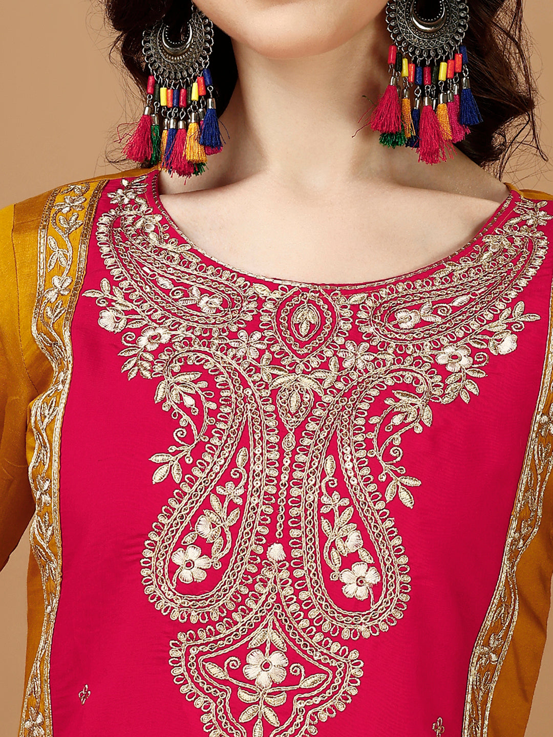 Embroidered Kurta With Pant & Banarasi Jacquard Dupatta, Multicolor - Hiral Fashion | Grocsy