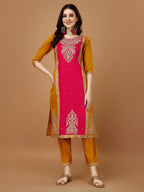 Embroidered Kurta With Pant & Banarasi Jacquard Dupatta, Multicolor - Hiral Fashion | Grocsy