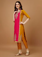 Embroidered Kurta With Pant & Banarasi Jacquard Dupatta, Multicolor - Hiral Fashion | Grocsy