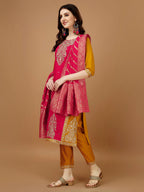 Embroidered Kurta With Pant & Banarasi Jacquard Dupatta, Multicolor - Hiral Fashion | Grocsy