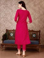 Embroidered Kurta With Pant & Embroidered Dupatta, Pink - Hiral Fashion | Grocsy