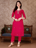 Embroidered Kurta With Pant & Embroidered Dupatta, Pink - Hiral Fashion | Grocsy