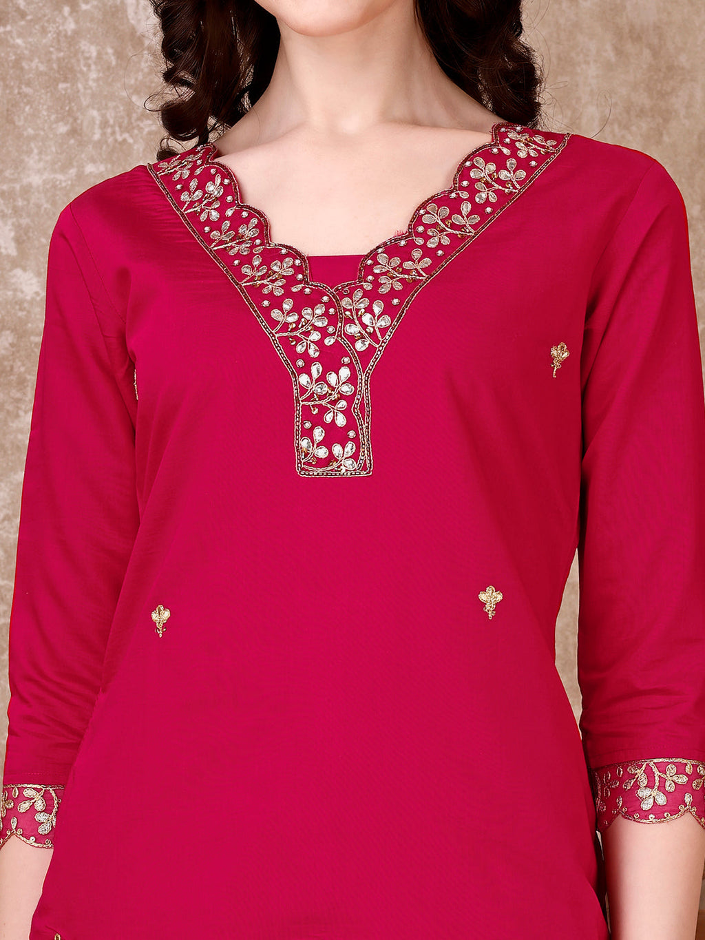 Embroidered Kurta With Pant & Embroidered Dupatta, Pink - Hiral Fashion | Grocsy