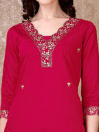 Embroidered Kurta With Pant & Embroidered Dupatta, Pink - Hiral Fashion | Grocsy