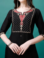 Hand Embroidered Kurta With Pant & Printed Dupatta, Multicolor - Hiral Fashion | Grocsy