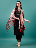 Hand Embroidered Kurta With Pant & Printed Dupatta, Multicolor - Hiral Fashion | Grocsy