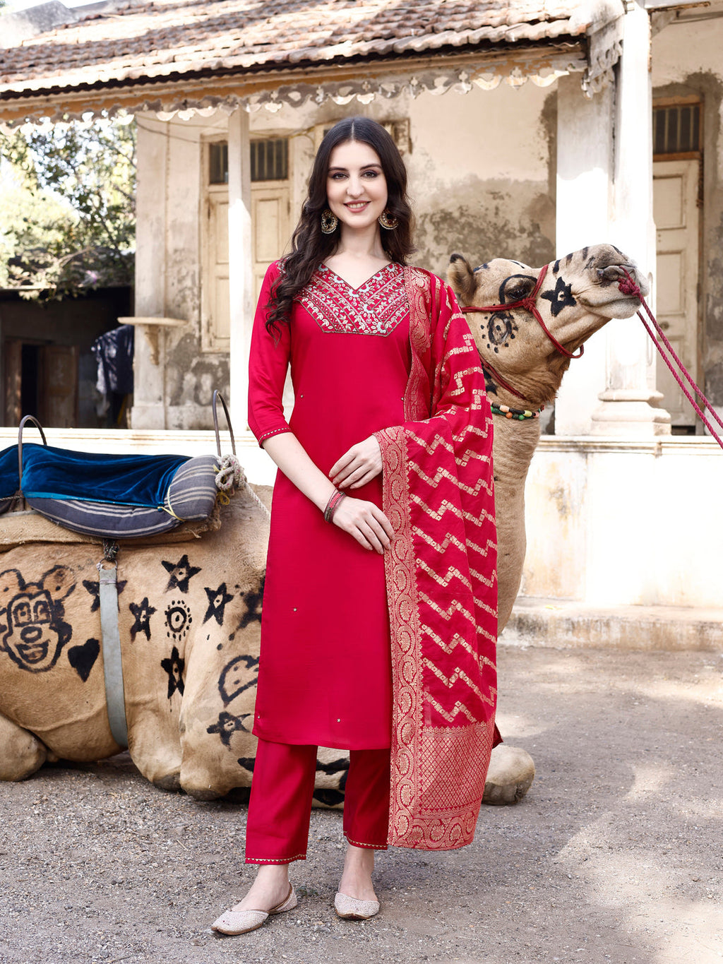 Hand Embroidered Kurta With Pant & Banarasi Dupatta Luxury, Multicolor - Hiral Fashion | Grocsy