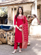 Hand Embroidered Kurta With Pant & Banarasi Dupatta Luxury, Multicolor - Hiral Fashion | Grocsy