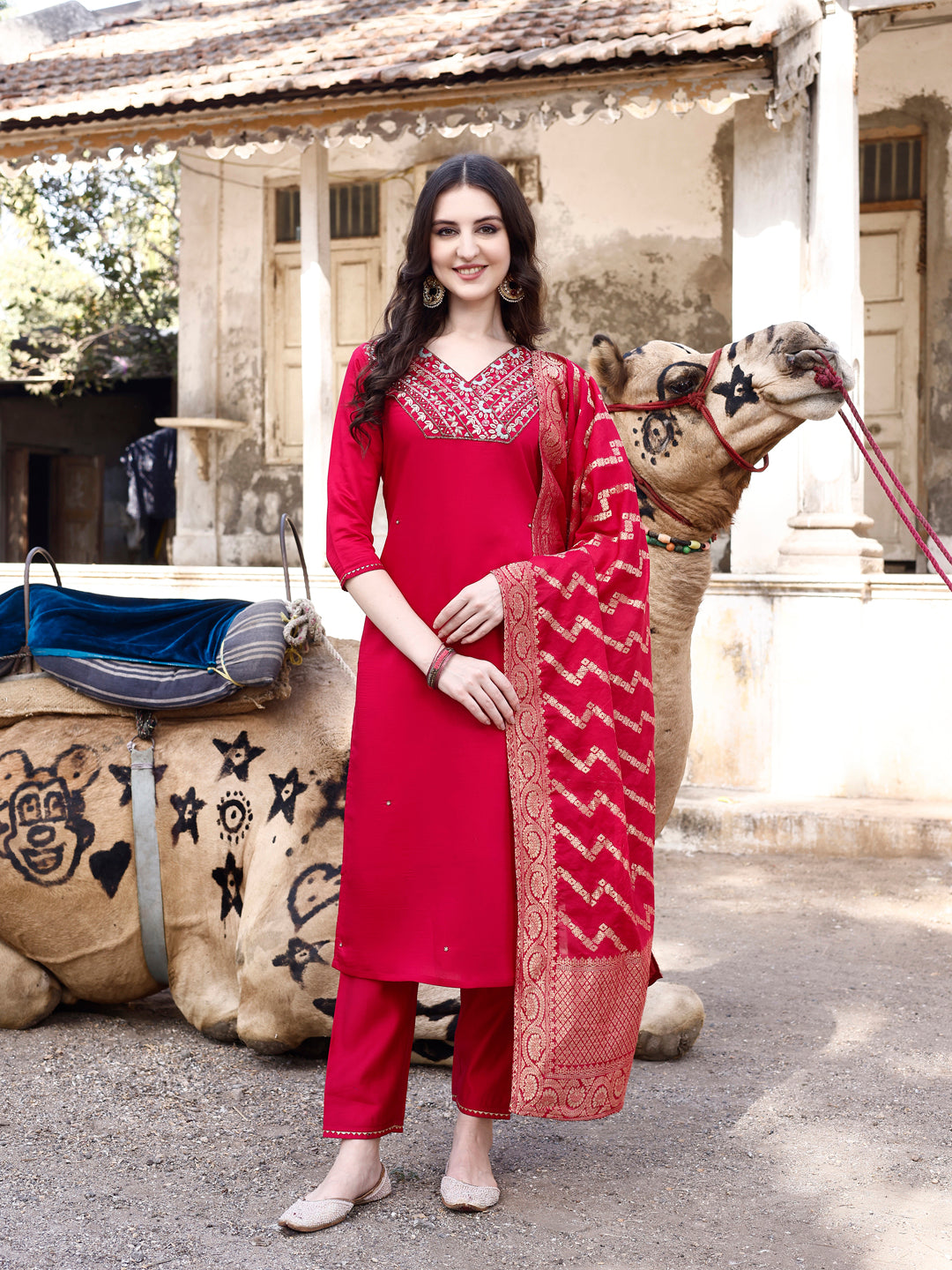 Hand Embroidered Kurta With Pant & Banarasi Dupatta Luxury, Multicolor - Hiral Fashion | Grocsy