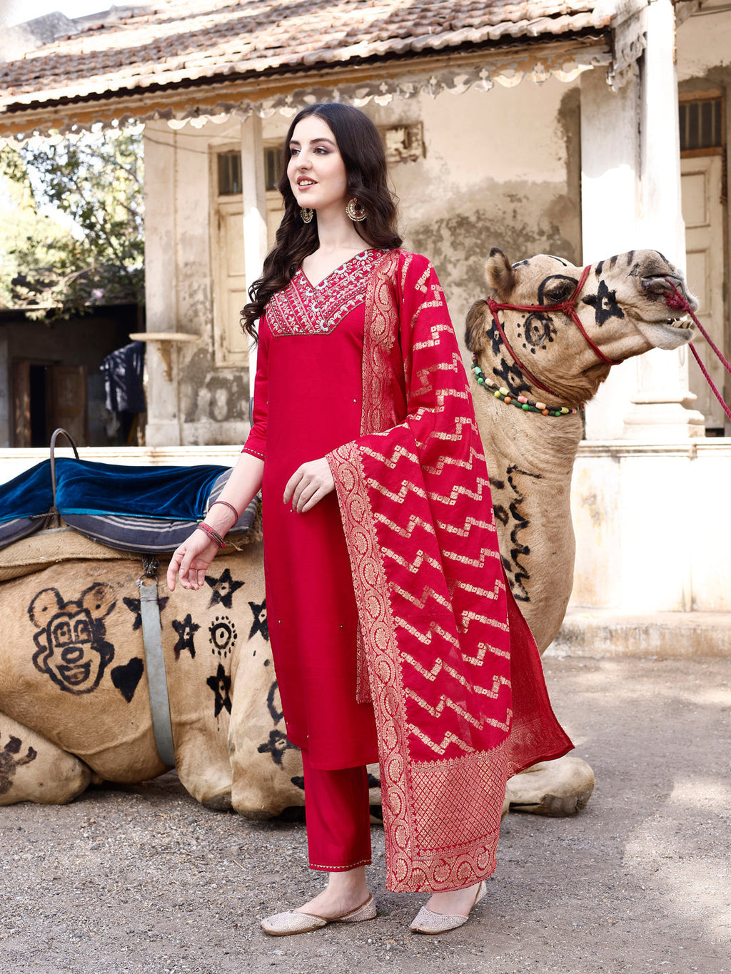 Hand Embroidered Kurta With Pant & Banarasi Dupatta Luxury, Multicolor - Hiral Fashion | Grocsy