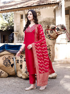 Hand Embroidered Kurta With Pant & Banarasi Dupatta Luxury, Multicolor - Hiral Fashion | Grocsy