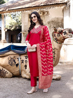 Hand Embroidered Kurta With Pant & Banarasi Dupatta Luxury, Multicolor - Hiral Fashion | Grocsy