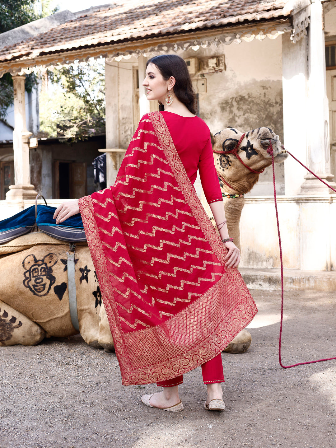 Hand Embroidered Kurta With Pant & Banarasi Dupatta Luxury, Multicolor - Hiral Fashion | Grocsy