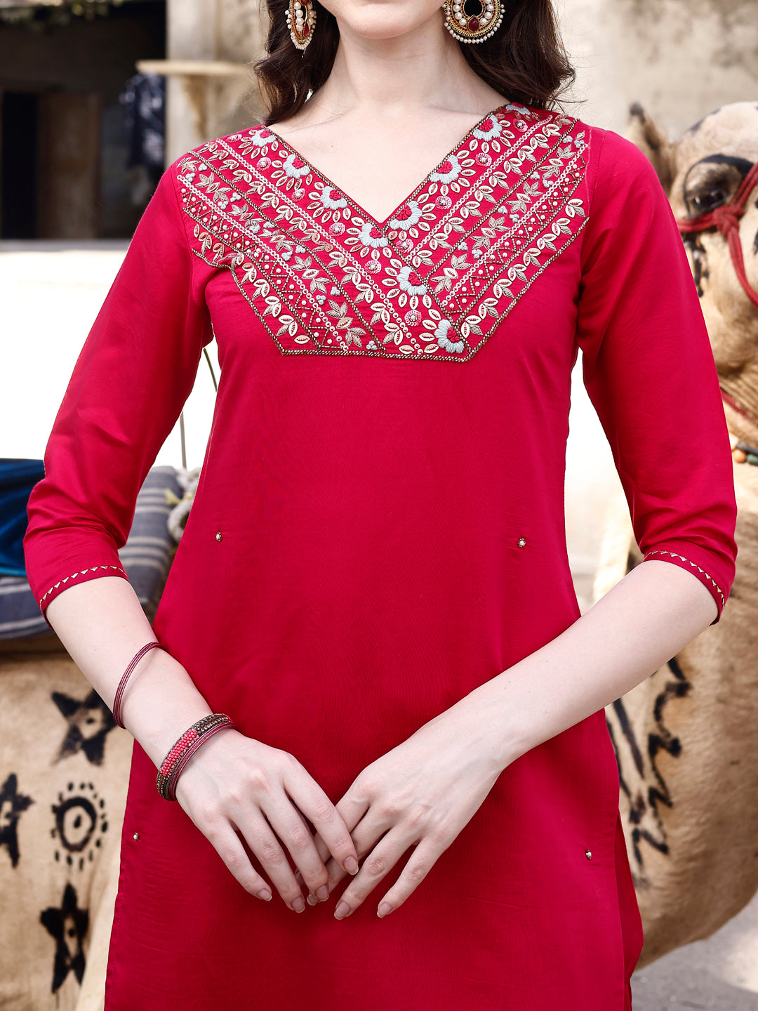 Hand Embroidered Kurta With Pant & Banarasi Dupatta Luxury, Multicolor - Hiral Fashion | Grocsy