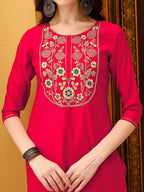 Embroidered Kurta With Pant & Chanderi Dupatta, Multicolor - Hiral Fashion | Grocsy