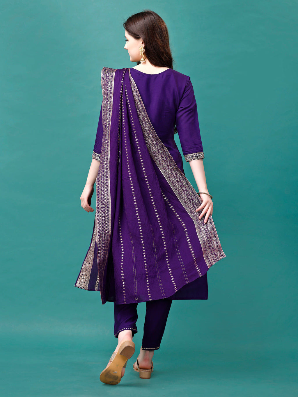Embroidered Kurta With Pant & Sequined Dupatta, Multicolor - Hiral Fashion | Grocsy