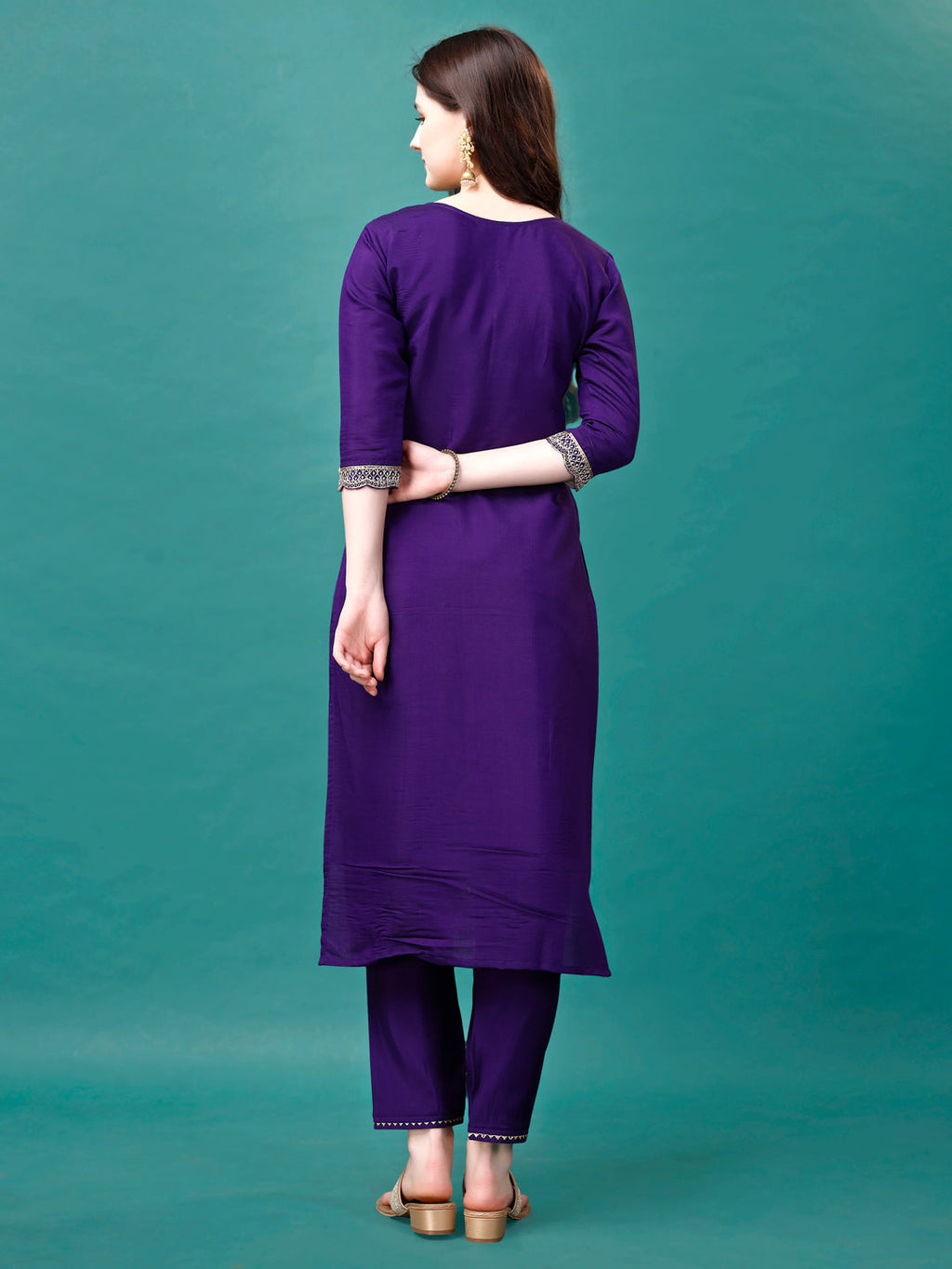 Embroidered Kurta With Pant & Sequined Dupatta, Multicolor - Hiral Fashion | Grocsy