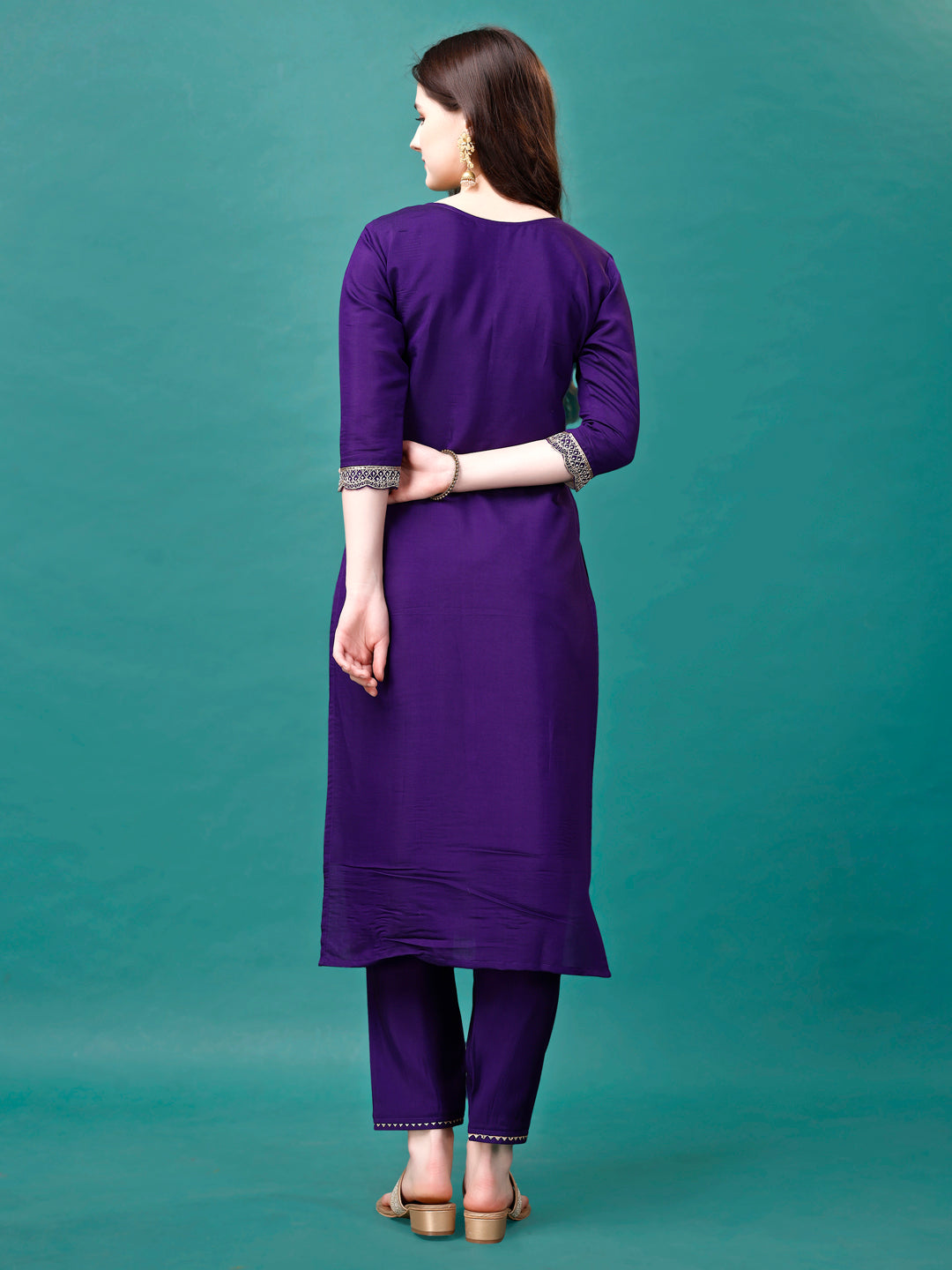 Embroidered Kurta With Pant & Sequined Dupatta, Multicolor - Hiral Fashion | Grocsy