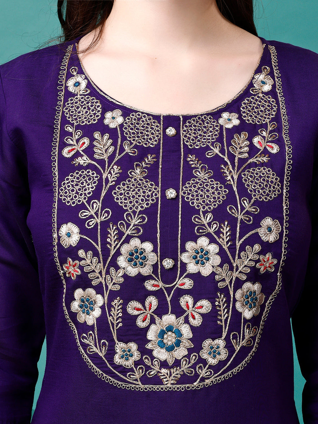 Embroidered Kurta With Pant & Sequined Dupatta, Multicolor - Hiral Fashion | Grocsy