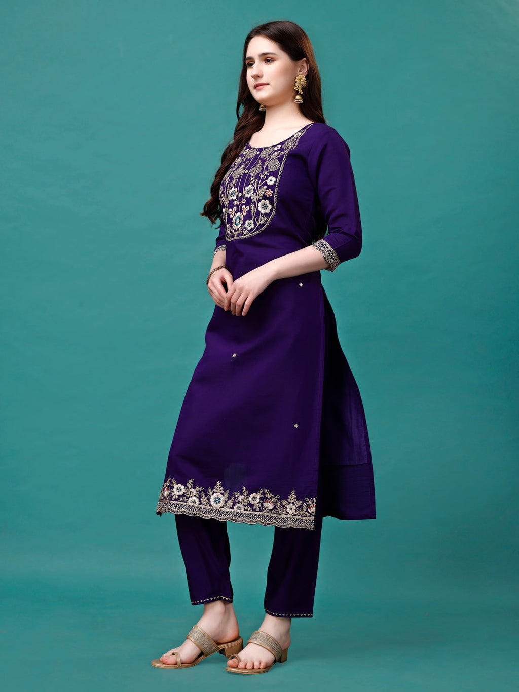 Embroidered Kurta With Pant & Sequined Dupatta, Multicolor - Hiral Fashion | Grocsy