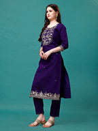 Embroidered Kurta With Pant & Sequined Dupatta, Multicolor - Hiral Fashion | Grocsy