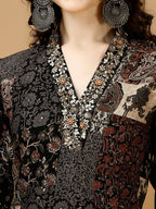Hand Embroidered & Printed Kurta With Pant & Dupatta, Multicolor - Hiral Fashion | Grocsy