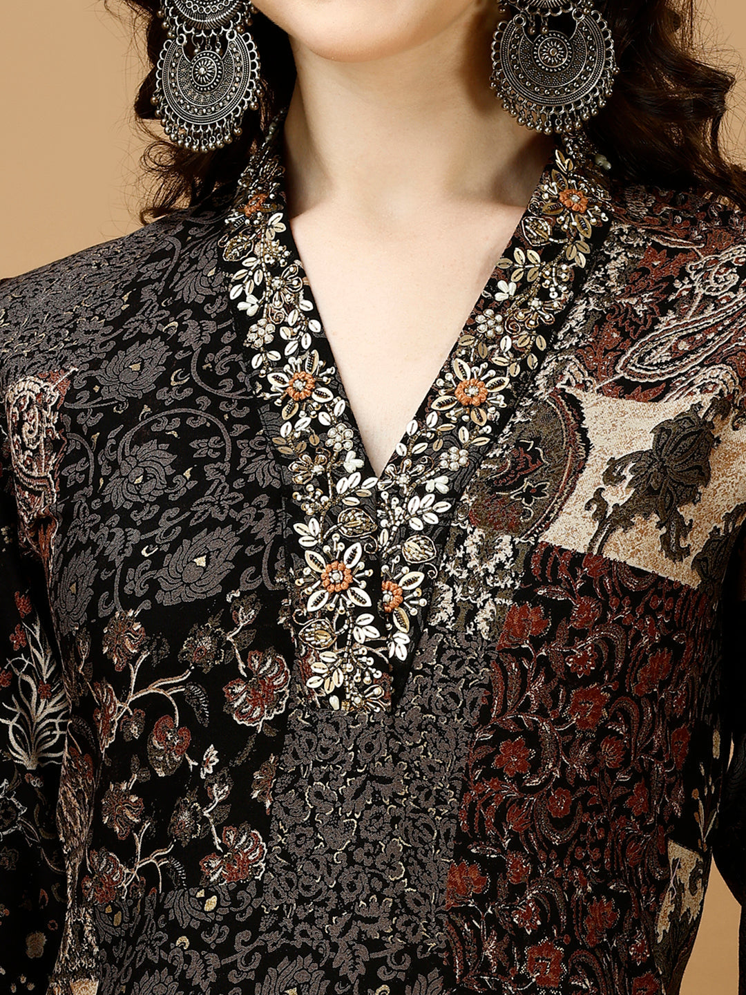 Hand Embroidered & Printed Kurta With Pant & Dupatta, Multicolor - Hiral Fashion | Grocsy