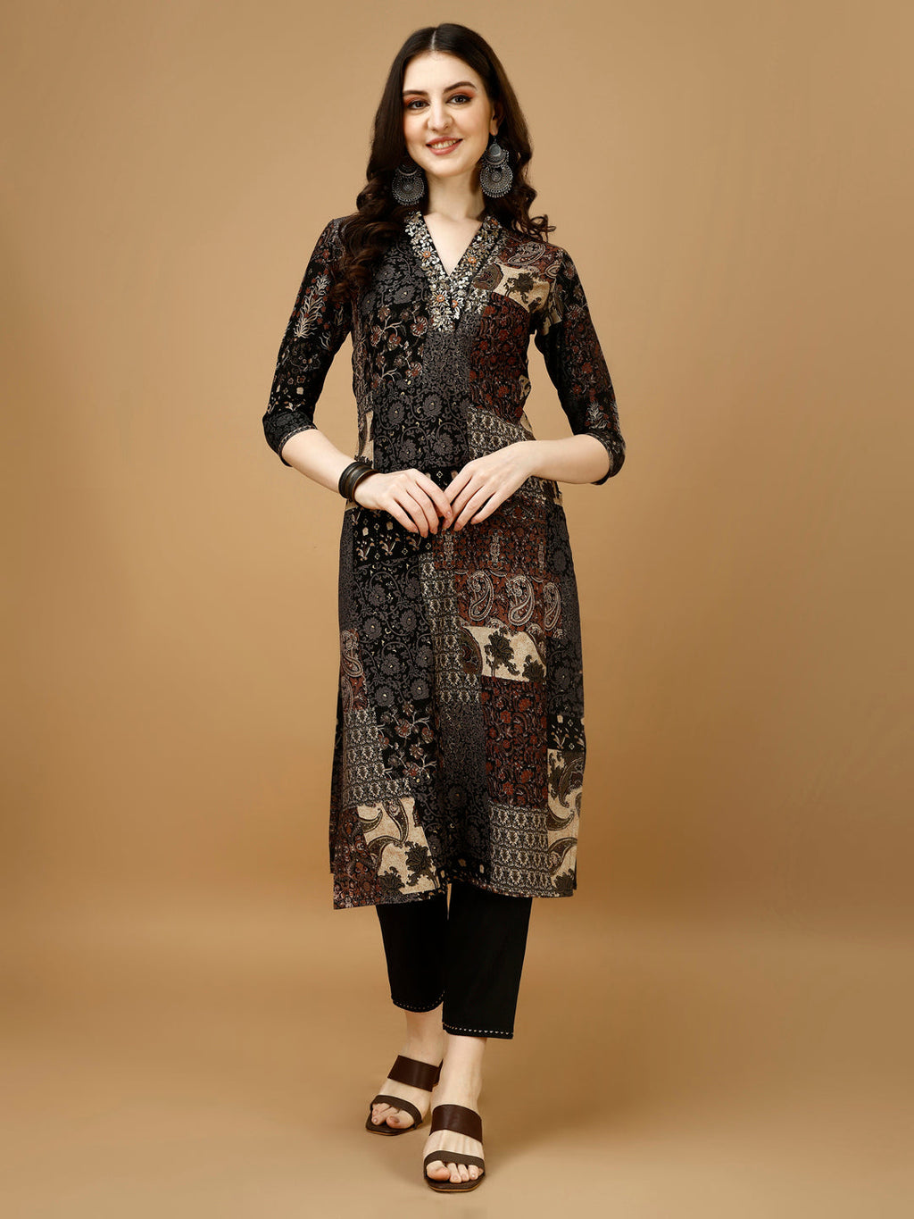 Hand Embroidered & Printed Kurta With Pant & Dupatta, Multicolor - Hiral Fashion | Grocsy