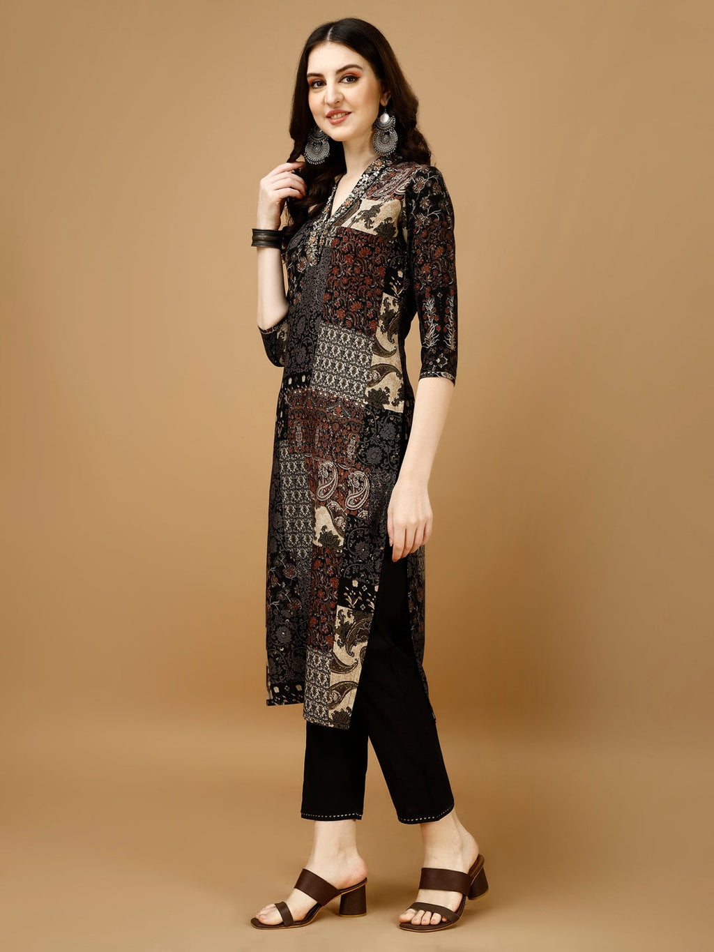 Hand Embroidered & Printed Kurta With Pant & Dupatta, Multicolor - Hiral Fashion | Grocsy