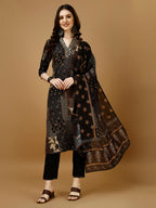 Hand Embroidered & Printed Kurta With Pant & Dupatta, Multicolor - Hiral Fashion | Grocsy