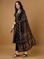 Hand Embroidered & Printed Kurta With Pant & Dupatta, Multicolor - Hiral Fashion | Grocsy