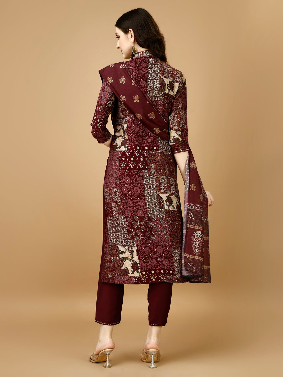 Hand Embroidered & Printed Kurta With Pant & Dupatta, Multicolor - Hiral Fashion | Grocsy