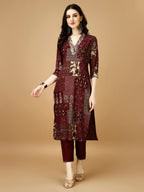 Hand Embroidered & Printed Kurta With Pant & Dupatta, Multicolor - Hiral Fashion | Grocsy