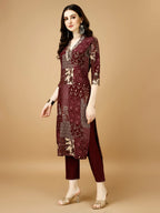 Hand Embroidered & Printed Kurta With Pant & Dupatta, Multicolor - Hiral Fashion | Grocsy