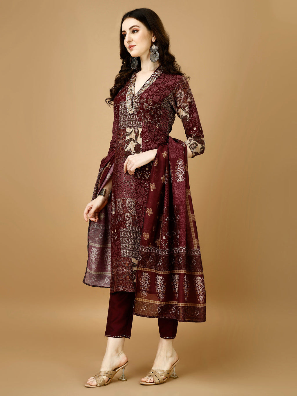 Hand Embroidered & Printed Kurta With Pant & Dupatta, Multicolor - Hiral Fashion | Grocsy