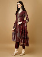 Hand Embroidered & Printed Kurta With Pant & Dupatta, Multicolor - Hiral Fashion | Grocsy