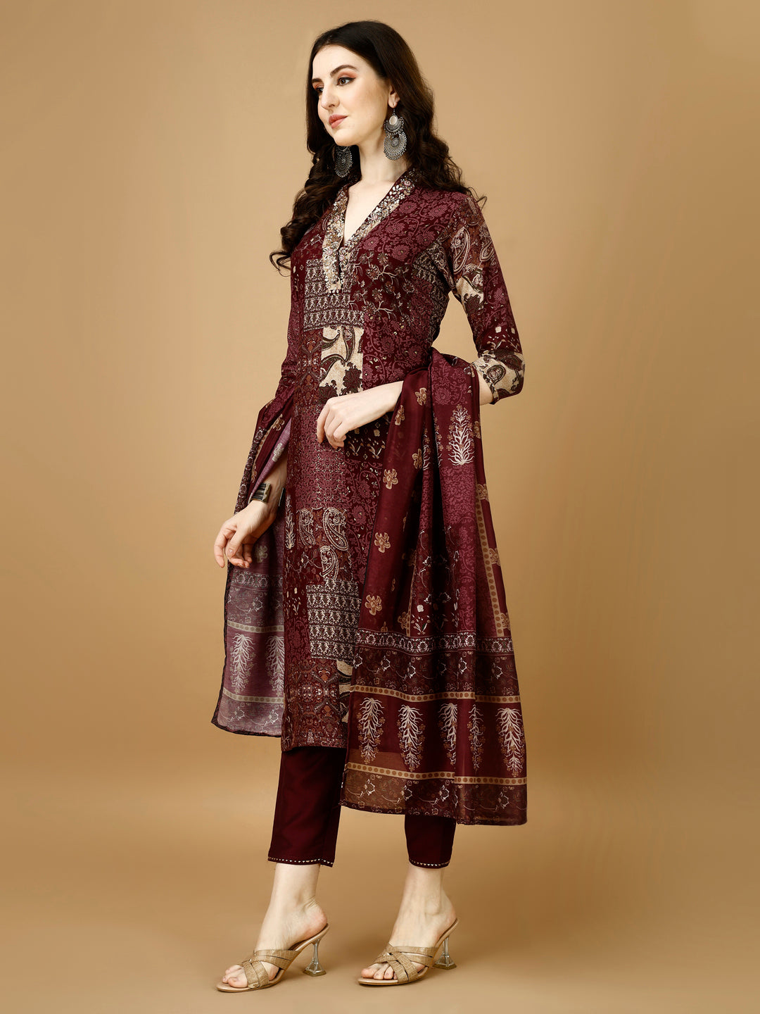 Hand Embroidered & Printed Kurta With Pant & Dupatta, Multicolor - Hiral Fashion | Grocsy
