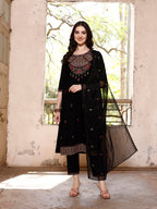 Embroidered Kurta With Pant & Organza Embroidered Dupatta Premium, Multicolor - Hiral Fashion | Grocsy